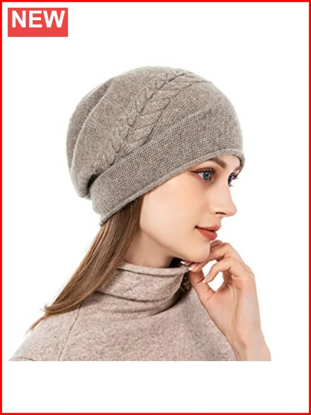 Cashmere Wool Slouchy Beanie Hat for Women W inter Warm Knit Ski Cap